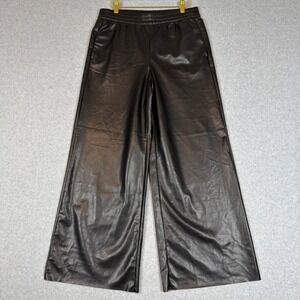 NWT H&M Black Faux Leather Wide Leg Pants Elastic Waist Size S Grunge